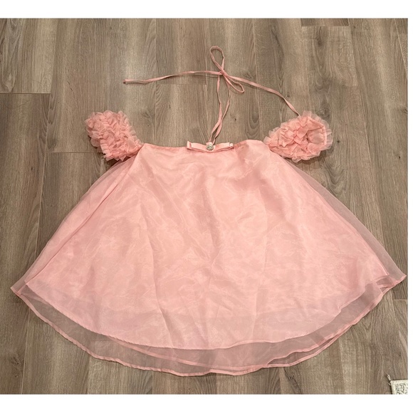 Pink off the shoulder babydoll flowy trapeze dress, size L - Picture 5 of 10